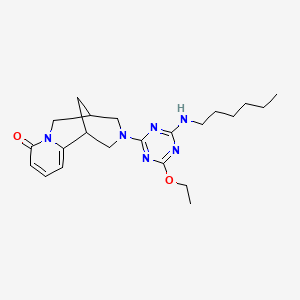 molecular formula C22H32N6O2 B11494692 3-[4-ethoxy-6-(hexylamino)-1,3,5-triazin-2-yl]-1,2,3,4,5,6-hexahydro-8H-1,5-methanopyrido[1,2-a][1,5]diazocin-8-one 