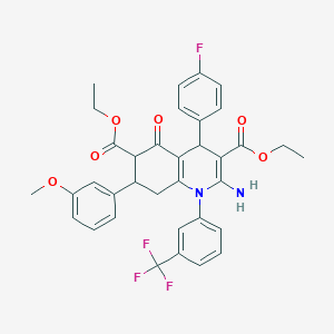 Diethyl 2-amino-4-(4-fluorophenyl)-7-(3-methoxyphenyl)-5-oxo-1-[3-(trifluoromethyl)phenyl]-1,4,5,6,7,8-hexahydroquinoline-3,6-dicarboxylate