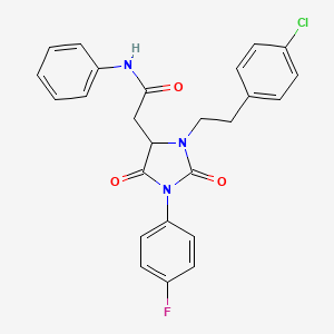 molecular formula C25H21ClFN3O3 B11494766 2-{3-[2-(4-chlorophenyl)ethyl]-1-(4-fluorophenyl)-2,5-dioxoimidazolidin-4-yl}-N-phenylacetamide 