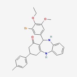 molecular formula C29H29BrN2O3 B11494780 11-(3-bromo-4-ethoxy-5-methoxyphenyl)-3-(4-methylphenyl)-2,3,4,5,10,11-hexahydro-1H-dibenzo[b,e][1,4]diazepin-1-one 