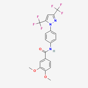 molecular formula C20H15F6N3O3 B11494865 N-{4-[3,5-bis(trifluoromethyl)-1H-pyrazol-1-yl]phenyl}-3,4-dimethoxybenzamide 