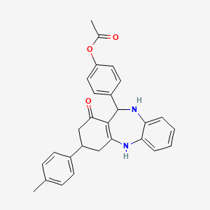 molecular formula C28H26N2O3 B11494885 4-[3-(4-methylphenyl)-1-oxo-2,3,4,5,10,11-hexahydro-1H-dibenzo[b,e][1,4]diazepin-11-yl]phenyl acetate 