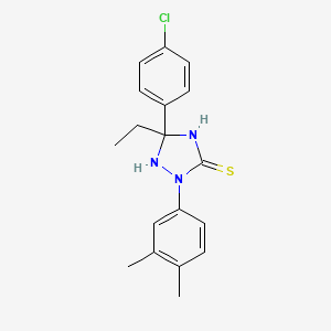 molecular formula C18H20ClN3S B11494896 5-(4-Chlorophenyl)-2-(3,4-dimethylphenyl)-5-ethyl-1,2,4-triazolidine-3-thione CAS No. 573694-99-2