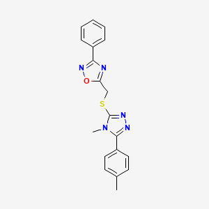 molecular formula C19H17N5OS B11494978 5-({[4-methyl-5-(4-methylphenyl)-4H-1,2,4-triazol-3-yl]sulfanyl}methyl)-3-phenyl-1,2,4-oxadiazole 