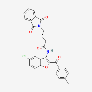 molecular formula C28H21ClN2O5 B11495033 N-{5-chloro-2-[(4-methylphenyl)carbonyl]-1-benzofuran-3-yl}-4-(1,3-dioxo-1,3-dihydro-2H-isoindol-2-yl)butanamide 