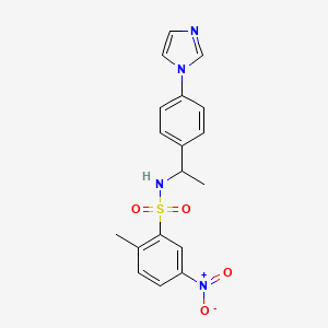 molecular formula C18H18N4O4S B11495058 N-{1-[4-(1H-imidazol-1-yl)phenyl]ethyl}-2-methyl-5-nitrobenzenesulfonamide 