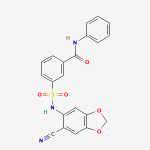 molecular formula C21H15N3O5S B11495092 3-[(6-cyano-1,3-benzodioxol-5-yl)sulfamoyl]-N-phenylbenzamide 