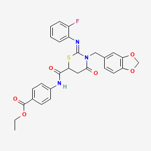 molecular formula C28H24FN3O6S B11495121 ethyl 4-[({(2Z)-3-(1,3-benzodioxol-5-ylmethyl)-2-[(2-fluorophenyl)imino]-4-oxo-1,3-thiazinan-6-yl}carbonyl)amino]benzoate 