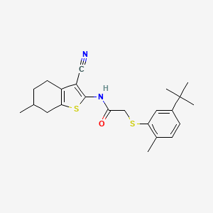 molecular formula C23H28N2OS2 B11495122 2-[(5-tert-butyl-2-methylphenyl)sulfanyl]-N-(3-cyano-6-methyl-4,5,6,7-tetrahydro-1-benzothiophen-2-yl)acetamide 