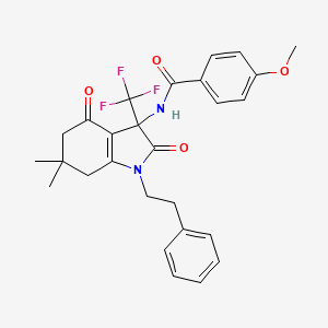 molecular formula C27H27F3N2O4 B11495162 N-[6,6-dimethyl-2,4-dioxo-1-(2-phenylethyl)-3-(trifluoromethyl)-2,3,4,5,6,7-hexahydro-1H-indol-3-yl]-4-methoxybenzamide 