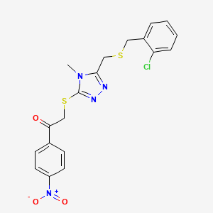 molecular formula C19H17ClN4O3S2 B11495188 2-[(5-{[(2-chlorobenzyl)sulfanyl]methyl}-4-methyl-4H-1,2,4-triazol-3-yl)sulfanyl]-1-(4-nitrophenyl)ethanone 