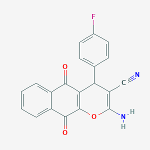 molecular formula C20H11FN2O3 B11495256 2-amino-4-(4-fluorophenyl)-5,10-dioxo-5,10-dihydro-4H-benzo[g]chromene-3-carbonitrile 