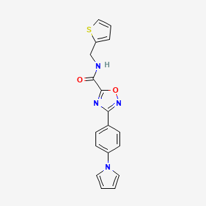 molecular formula C18H14N4O2S B11495306 3-[4-(1H-pyrrol-1-yl)phenyl]-N-(thiophen-2-ylmethyl)-1,2,4-oxadiazole-5-carboxamide 