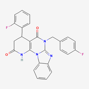 6-(2-fluorophenyl)-9-[(4-fluorophenyl)methyl]-1,3,9,11-tetrazatetracyclo[8.7.0.02,7.012,17]heptadeca-2(7),10,12,14,16-pentaene-4,8-dione