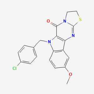 8-[(4-chlorophenyl)methyl]-4-methoxy-14-thia-8,11,16-triazatetracyclo[7.7.0.02,7.011,15]hexadeca-1(9),2(7),3,5,15-pentaen-10-one