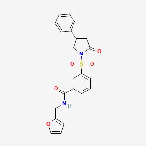 molecular formula C22H20N2O5S B11495379 N-(furan-2-ylmethyl)-3-[(2-oxo-4-phenylpyrrolidin-1-yl)sulfonyl]benzamide 