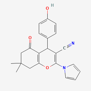 molecular formula C22H20N2O3 B11495416 4-(4-hydroxyphenyl)-7,7-dimethyl-5-oxo-2-(1H-pyrrol-1-yl)-5,6,7,8-tetrahydro-4H-chromene-3-carbonitrile 