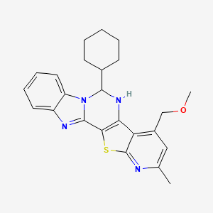 12-cyclohexyl-8-(methoxymethyl)-6-methyl-3-thia-5,11,13,20-tetrazapentacyclo[11.7.0.02,10.04,9.014,19]icosa-1(20),2(10),4,6,8,14,16,18-octaene