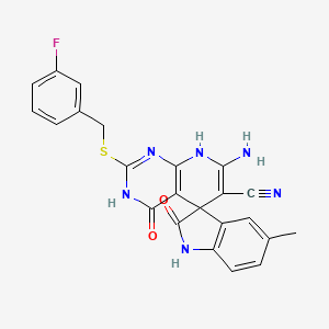 molecular formula C23H17FN6O2S B11495458 7'-amino-2'-[(3-fluorobenzyl)sulfanyl]-5-methyl-2,4'-dioxo-1,2,4',8'-tetrahydro-3'H-spiro[indole-3,5'-pyrido[2,3-d]pyrimidine]-6'-carbonitrile 