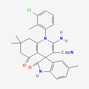 2'-amino-1'-(3-chloro-2-methylphenyl)-5,7',7'-trimethyl-2,5'-dioxo-1,2,5',6',7',8'-hexahydro-1'H-spiro[indole-3,4'-quinoline]-3'-carbonitrile