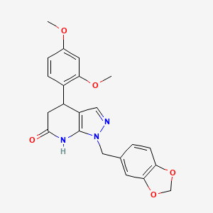 molecular formula C22H21N3O5 B11495480 1-(1,3-benzodioxol-5-ylmethyl)-4-(2,4-dimethoxyphenyl)-1,4,5,7-tetrahydro-6H-pyrazolo[3,4-b]pyridin-6-one 