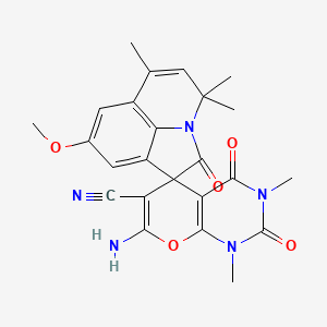 7-amino-8'-methoxy-1,3,4',4',6'-pentamethyl-2,2',4-trioxo-1,2,3,4-tetrahydro-4'H-spiro[pyrano[2,3-d]pyrimidine-5,1'-pyrrolo[3,2,1-ij]quinoline]-6-carbonitrile