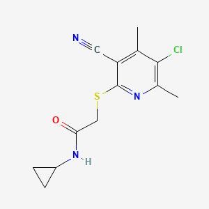 molecular formula C13H14ClN3OS B11495560 2-[(5-chloro-3-cyano-4,6-dimethylpyridin-2-yl)sulfanyl]-N-cyclopropylacetamide 