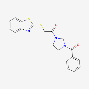 molecular formula C19H17N3O2S2 B11495574 Ethanone, 2-(benzothiazol-2-ylsulfanyl)-1-(3-benzoylimidazolidin-1-yl)- 