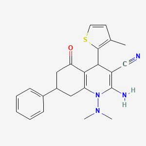 molecular formula C23H24N4OS B11495587 2-Amino-1-(dimethylamino)-4-(3-methylthiophen-2-yl)-5-oxo-7-phenyl-1,4,5,6,7,8-hexahydroquinoline-3-carbonitrile 