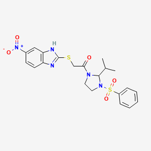 2-[(5-nitro-1H-benzimidazol-2-yl)sulfanyl]-1-[3-(phenylsulfonyl)-2-(propan-2-yl)imidazolidin-1-yl]ethanone