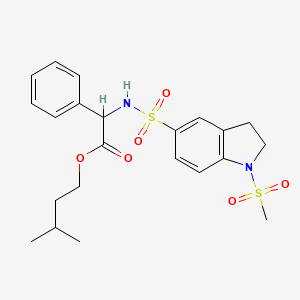 molecular formula C22H28N2O6S2 B11495683 3-methylbutyl ({[1-(methylsulfonyl)-2,3-dihydro-1H-indol-5-yl]sulfonyl}amino)(phenyl)acetate 