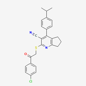 2-{[2-(4-chlorophenyl)-2-oxoethyl]sulfanyl}-4-[4-(propan-2-yl)phenyl]-6,7-dihydro-5H-cyclopenta[b]pyridine-3-carbonitrile