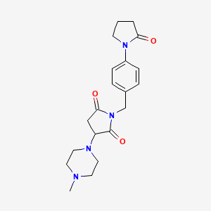 molecular formula C20H26N4O3 B11495717 3-(4-Methylpiperazin-1-YL)-1-{[4-(2-oxopyrrolidin-1-YL)phenyl]methyl}pyrrolidine-2,5-dione 