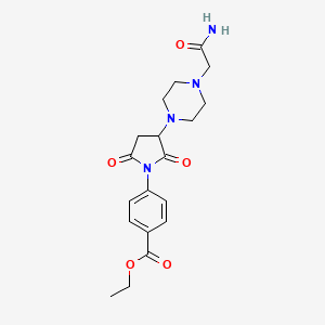 molecular formula C19H24N4O5 B11495794 Ethyl 4-{3-[4-(2-amino-2-oxoethyl)piperazin-1-yl]-2,5-dioxopyrrolidin-1-yl}benzoate 