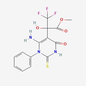 molecular formula C14H12F3N3O4S B11495872 Methyl 2-(6-amino-4-oxo-1-phenyl-2-thioxo-1,2,3,4-tetrahydropyrimidin-5-yl)-3,3,3-trifluoro-2-hydroxypropanoate 