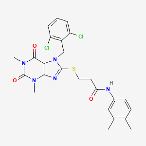 molecular formula C25H25Cl2N5O3S B11495991 3-{[7-(2,6-dichlorobenzyl)-1,3-dimethyl-2,6-dioxo-2,3,6,7-tetrahydro-1H-purin-8-yl]sulfanyl}-N-(3,4-dimethylphenyl)propanamide 