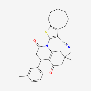 molecular formula C29H32N2O2S B11495996 2-[7,7-dimethyl-4-(3-methylphenyl)-2,5-dioxo-3,4,5,6,7,8-hexahydroquinolin-1(2H)-yl]-4,5,6,7,8,9-hexahydrocycloocta[b]thiophene-3-carbonitrile 