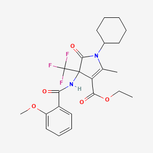 molecular formula C23H27F3N2O5 B11495998 ethyl 1-cyclohexyl-4-{[(2-methoxyphenyl)carbonyl]amino}-2-methyl-5-oxo-4-(trifluoromethyl)-4,5-dihydro-1H-pyrrole-3-carboxylate 