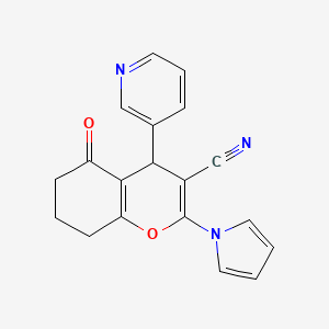 molecular formula C19H15N3O2 B11496080 5-oxo-4-(pyridin-3-yl)-2-(1H-pyrrol-1-yl)-5,6,7,8-tetrahydro-4H-chromene-3-carbonitrile 