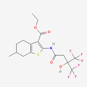 molecular formula C17H19F6NO4S B11496086 Ethyl 6-methyl-2-{[4,4,4-trifluoro-3-hydroxy-3-(trifluoromethyl)butanoyl]amino}-4,5,6,7-tetrahydro-1-benzothiophene-3-carboxylate 