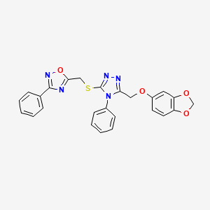 5-[({5-[(1,3-benzodioxol-5-yloxy)methyl]-4-phenyl-4H-1,2,4-triazol-3-yl}sulfanyl)methyl]-3-phenyl-1,2,4-oxadiazole