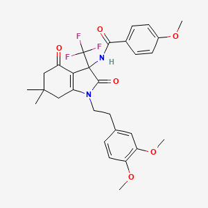 molecular formula C29H31F3N2O6 B11496214 N-{1-[2-(3,4-dimethoxyphenyl)ethyl]-6,6-dimethyl-2,4-dioxo-3-(trifluoromethyl)-2,3,4,5,6,7-hexahydro-1H-indol-3-yl}-4-methoxybenzamide 