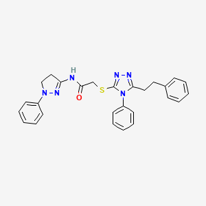 N-(1-phenyl-4,5-dihydro-1H-pyrazol-3-yl)-2-{[4-phenyl-5-(2-phenylethyl)-4H-1,2,4-triazol-3-yl]sulfanyl}acetamide