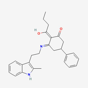 molecular formula C27H30N2O2 B11496236 2-butanoyl-3-{[2-(2-methyl-1H-indol-3-yl)ethyl]amino}-5-phenylcyclohex-2-en-1-one 