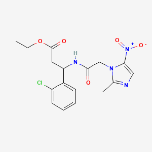 molecular formula C17H19ClN4O5 B11496254 ethyl 3-(2-chlorophenyl)-3-{[(2-methyl-5-nitro-1H-imidazol-1-yl)acetyl]amino}propanoate 