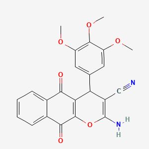 molecular formula C23H18N2O6 B11496255 2-amino-5,10-dioxo-4-(3,4,5-trimethoxyphenyl)-5,10-dihydro-4H-benzo[g]chromene-3-carbonitrile 