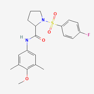 molecular formula C20H23FN2O4S B11496261 1-[(4-fluorophenyl)sulfonyl]-N-(4-methoxy-3,5-dimethylphenyl)prolinamide 