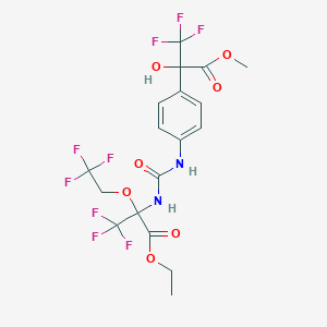 molecular formula C18H17F9N2O7 B11496287 Ethyl 3,3,3-trifluoro-2-({[4-(1,1,1-trifluoro-2-hydroxy-3-methoxy-3-oxopropan-2-YL)phenyl]carbamoyl}amino)-2-(2,2,2-trifluoroethoxy)propanoate 