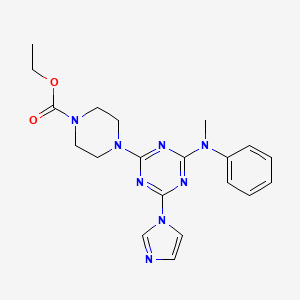 molecular formula C20H24N8O2 B11496323 Ethyl 4-[4-(1H-imidazol-1-YL)-6-[methyl(phenyl)amino]-1,3,5-triazin-2-YL]piperazine-1-carboxylate 