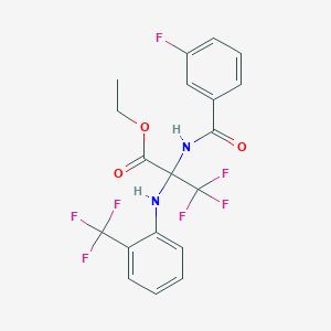 molecular formula C19H15F7N2O3 B11496379 Ethyl 3,3,3-trifluoro-2-(3-fluorobenzamido)-2-[2-(trifluoromethyl)anilino]propionate 